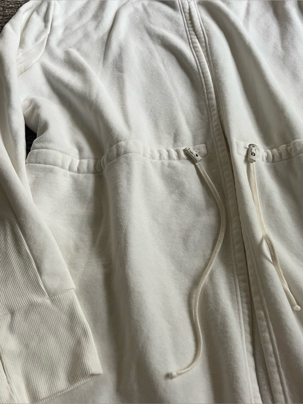 Beyond Yoga On the Go Open Front Hooded Jacket White Pockets Fleece Athleisure - Picture 2 of 10